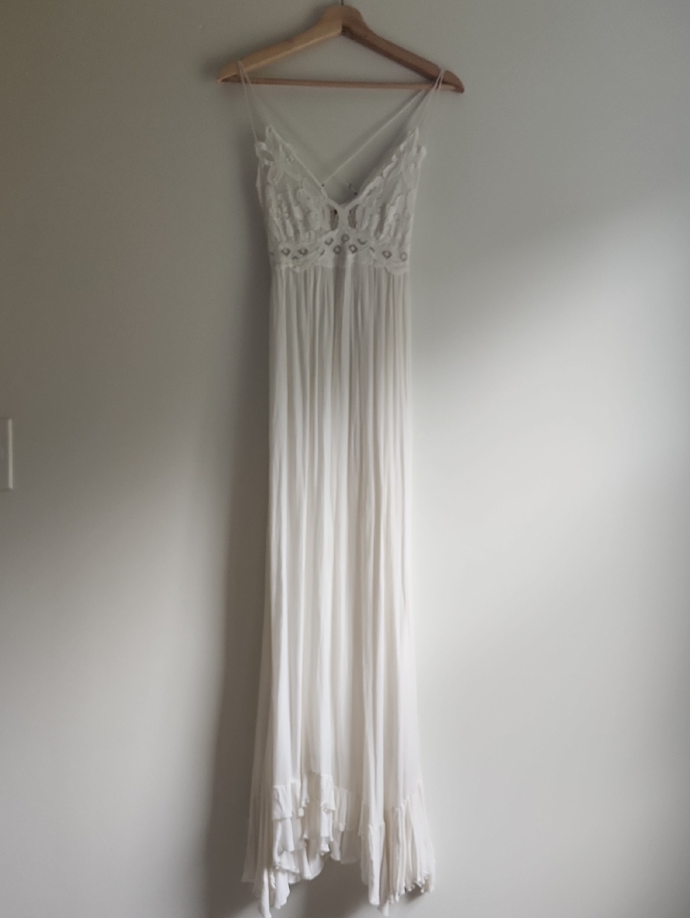 Free People Adella White Lace-Detail Maxi Boho Bridal Beach Dress Size Small - Picture 6 of 16